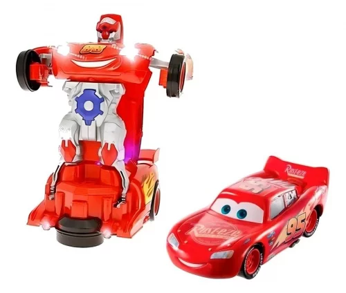 🔥🔥  *Carrinho Relâmpago Mcqueen Carros Transforma Robô Luz Som Cor Vermelho*
