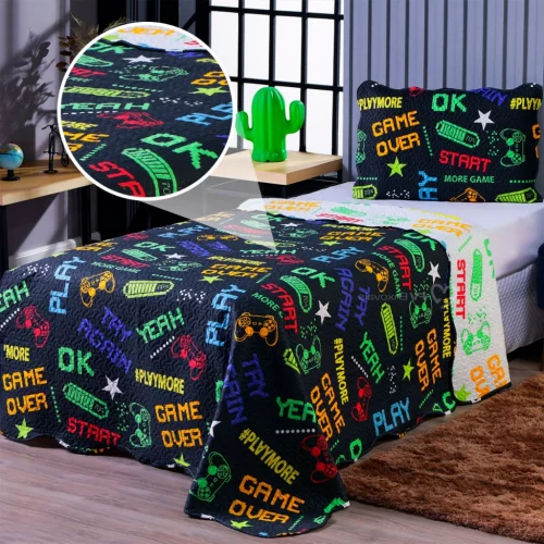 🛍️Colcha Solteiro 2 Peças Cobre leito Dupla Face Porta Travesseiro Estampado Infantil Menino Menina