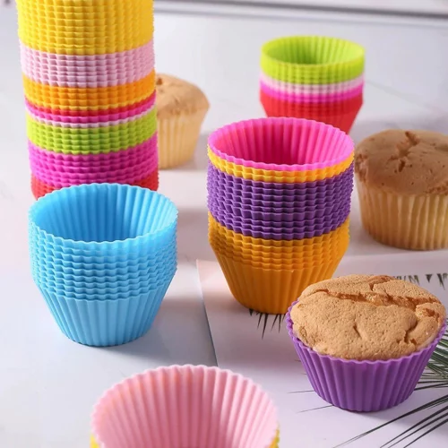 Conjunto 36 Peças Forma de Silicone Redonda para Cupcake de 7 cm para Assar Bolos