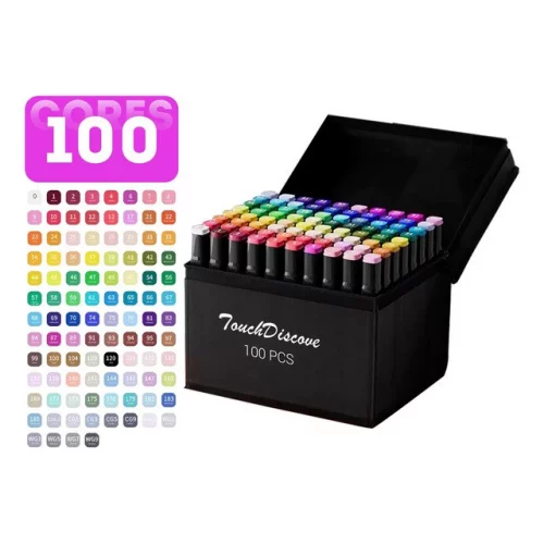 > Conjunto Caneta Marcador Canetinha Ponta Dupla 100cores Kit