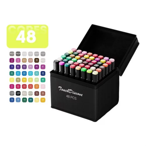 🛍️Conjunto Canetas Marcador Canetinha Ponta Dupla 48 Cores Kit