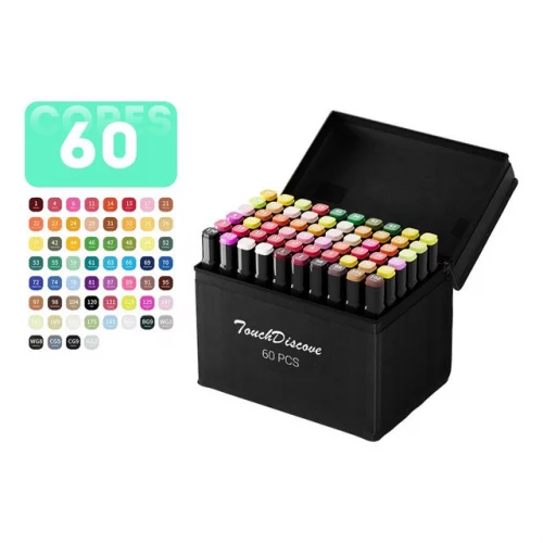 > Conjunto Canetas Marcador Canetinha Ponta Dupla 60 Cores Kit