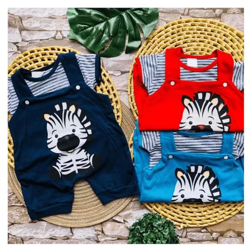 Conjunto de Bebê Macacão Jardineira Safari com Estampa de Animais - Roupa Fofa para Bebê Menino