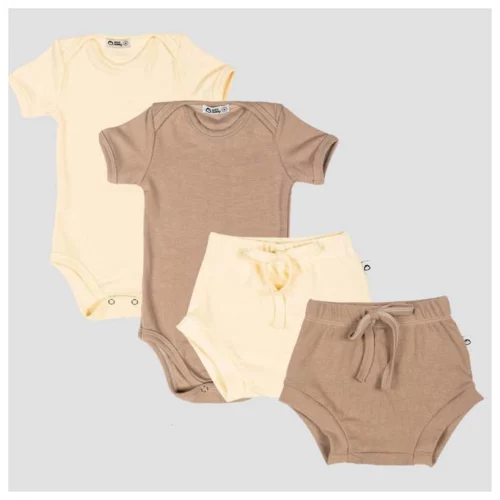 - Conjunto/Kit Lilobu 2 Body Manga Curta + 2 Shorts Canelado Bebê Menina Menino Tapa Fralda  Ribana RN ao GG