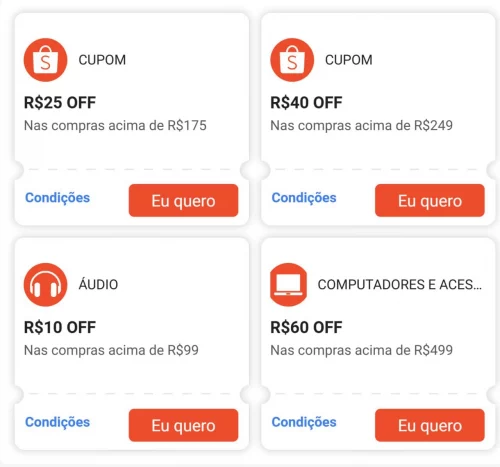 ☑️ Cupons Shopee para resgatar!