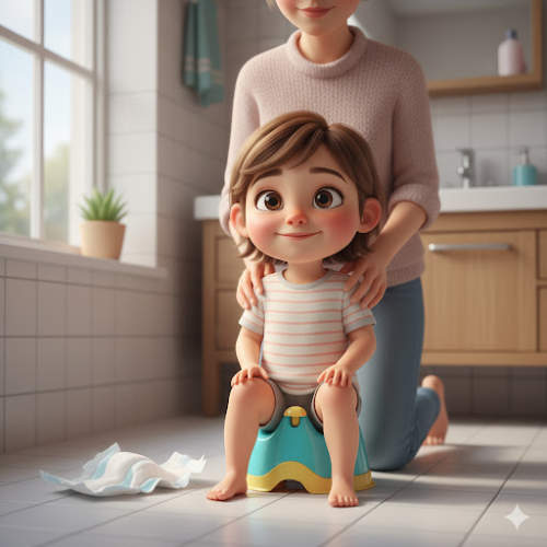 Mãe e filha em momento tranquilo de desfralde, mostrando autonomia e respeito no processo de transição das fraldas