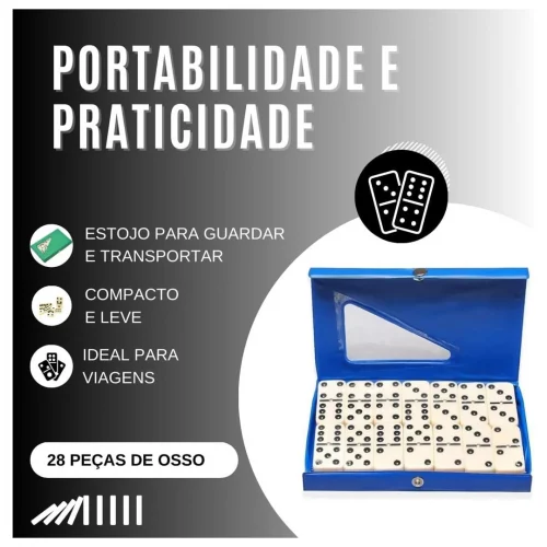 Domino Jogo com 28 Peças de Osso e Estojo Portátil Profissional 9mm Passatempo Crianças e Adultos Presente