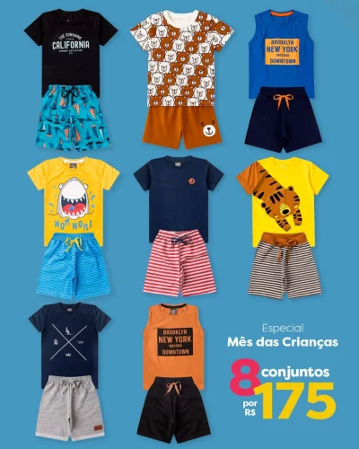 Especial Mês das Crianças: 8 Conjuntos por R$175 🩷💙