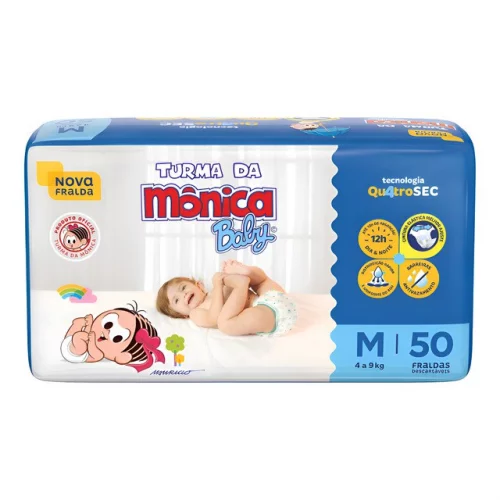 🛍️Fralda Descartável Baby M Pacote 50 Unidades Turma Da Mônica
