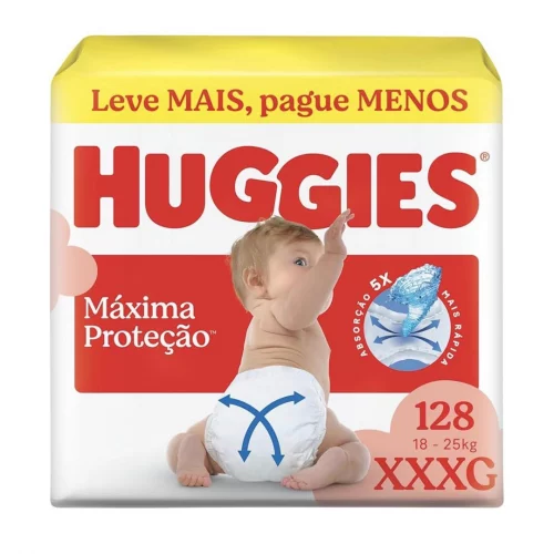 Fralda Descartável Huggies Máxima Proteção Tamanho XXXG 128 unidades
