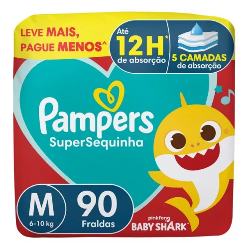 🛍️Fralda Descartável Pampers Supersequinha, Tamanho M 90 Unidades