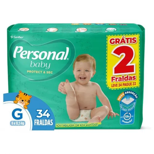 Fralda Infantil Personal Baby Protect e Sec G Mega 9x34pads Leve 34 pague 32 Unidades