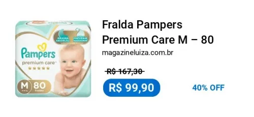 Fralda Pampers Premium Care M – 80 Unidades