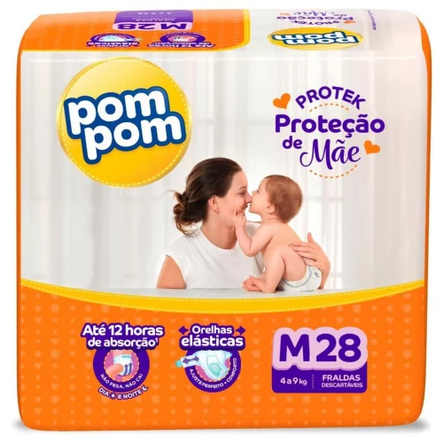 Fralda Pom Pom Protek Proteção de Mãe Mega M com 28