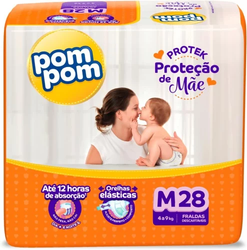 Fralda Pom Pom Protek Proteção de Mãe Mega M com 28