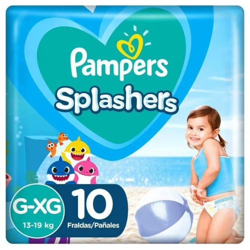 Fraldas Descartáveis Para Água Pampers Splashers Baby Shark G-XG 10 fraldas