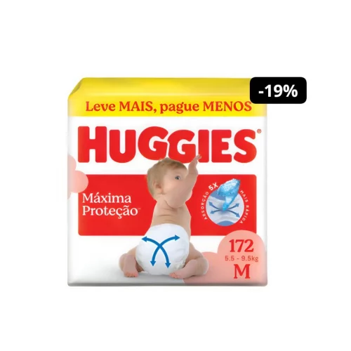 Huggies Fralda Descartável Máxima Proteção M - 172 Un