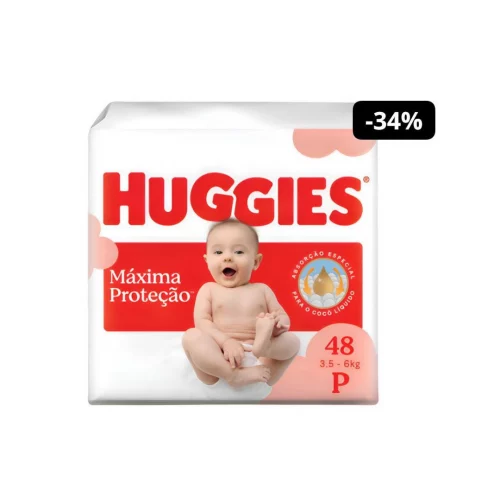Huggies Fralda Descartável Máxima Proteção P - 48 Un