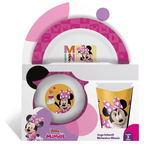 Jogo Infantil de Melamine Minnie com 3 Peças, Tuut Linha Disney