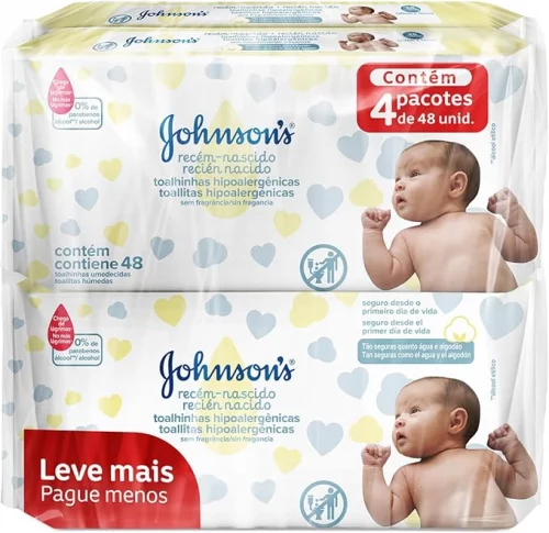 💚 Johnson's Baby Lenços Umedecidos Recém Nascido, 192 Unidades