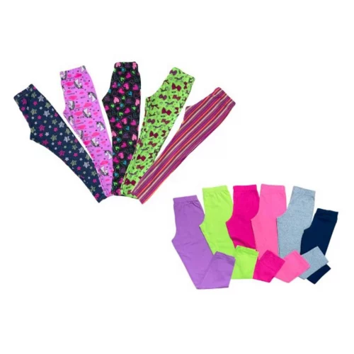 Kit 05 ou 03 Calça Legging Lisa ou Estampada Infantil Menina Cores Sortidas