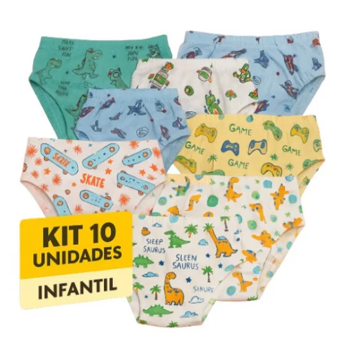 🛍️Kit 10 Cueca Infantil Slip - Cueca Infantil Algodão