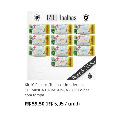 Kit 10 Pacotes Toalhas Umedecidas TURMINHA DA BAGUNÇA - 120 Folhas com tampa