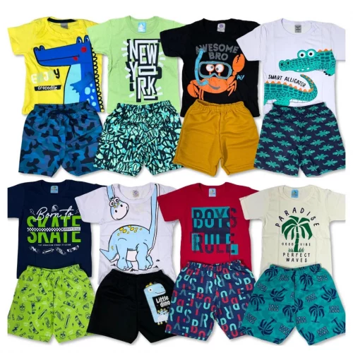 Kit 10 peças 05 Conjunto 06 peça 03 Conjunto Roupa Infantil Menino Verão Camiseta + Shorts/Bermuda