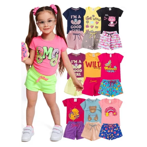 Kit 2, 4 ou 10 peças Roupa Infantil Menina Conjunto Verão Feminino Tamanho 1 ao 14
