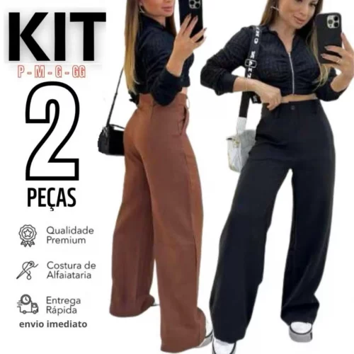 *💖 Kit 2 Calça Pantalona Alfaiataria Cintura Alta Promoção Feminino Conforto Elegância Luxo Premium*