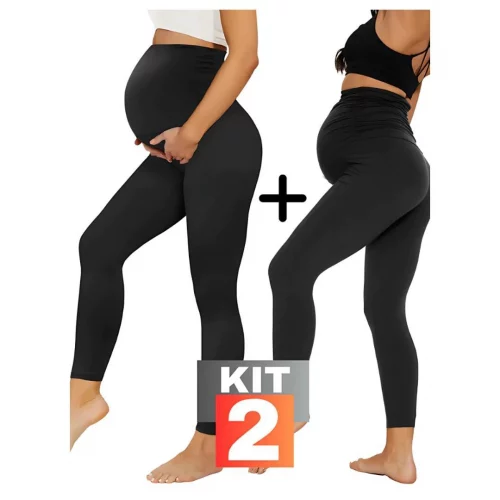 Kit 2 Legging gestante calça grávida maternidade suplex conforto barriga cós alto plus size curva