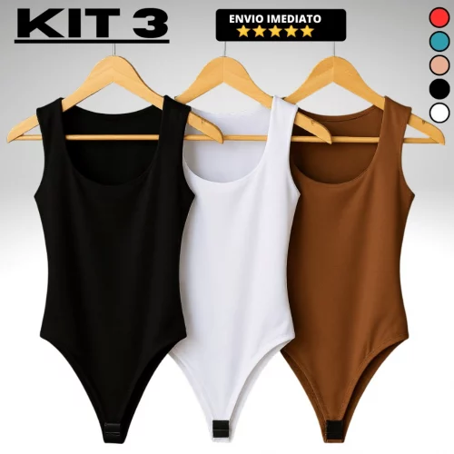 *💖 Kit 3 Body Casual Feminino Regata Decote Quadrado Alça Larga Suplex Liso*