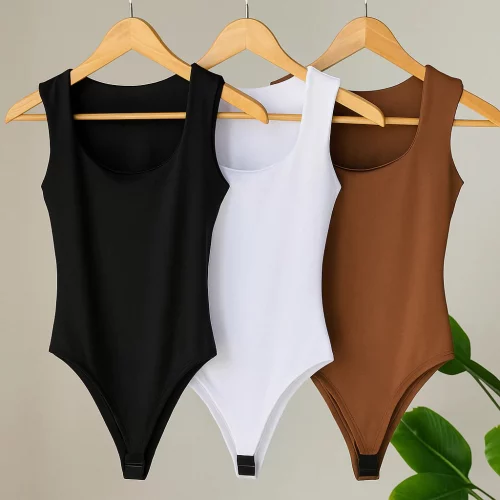 Kit 3 Body Feminino Decote Quadrado Alça Larga Regata Suplex Liso Casual- 36 ao 44