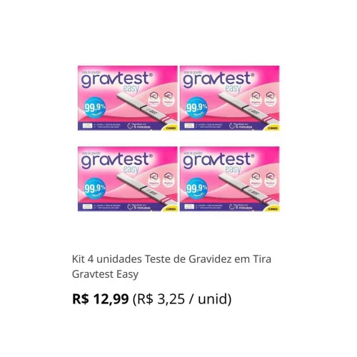 Kit 4 unidades Teste de Gravidez em Tira Gravtest Easy