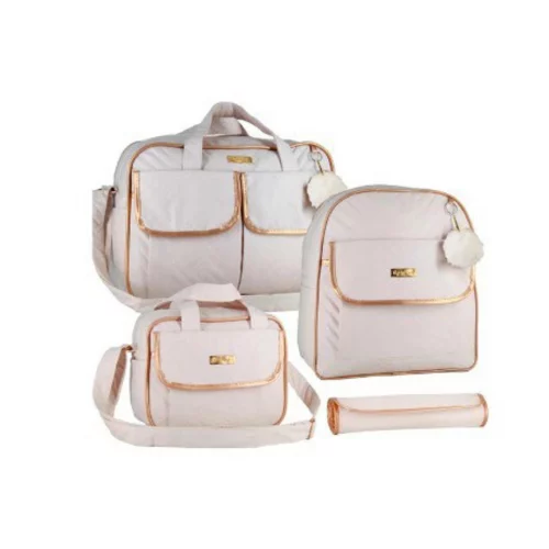 Kit Bolsa maternidade com mochila para menina e menino cor creme Bambinelli