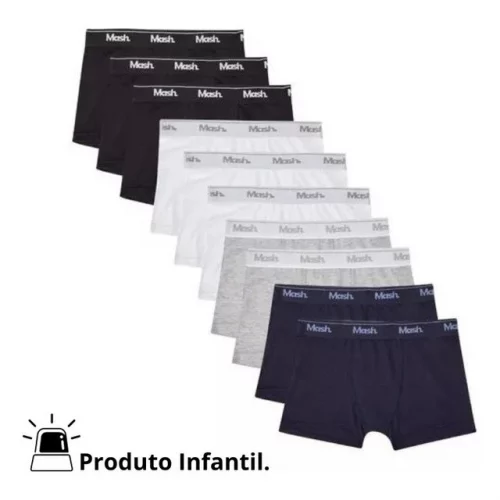 🛍️Kit Com 10 Cuecas Infantis Para Meninos Boxer Algodão Mash