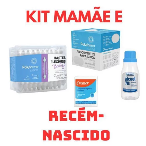 - Kit de cuidados com recém nascido na maternidade absorvente pra  seios álcool absoluto gaze  cotonete