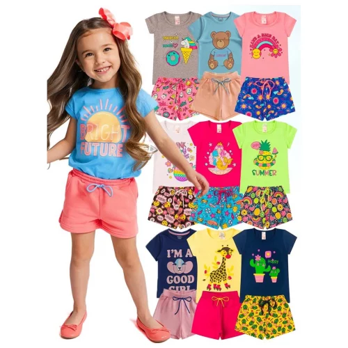 Kit  Roupa Infantil Menina Verão Conjunto Criança Feminino
