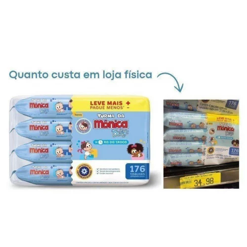 Kit Toalha Umedecida Hora Da Troca Turma Da Mônica 176 unidades