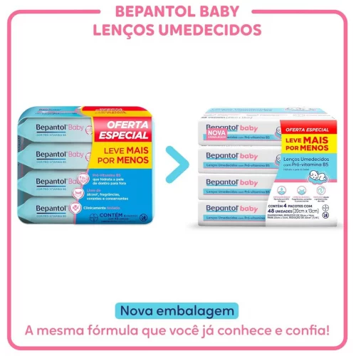 Lenço Umedecido Bepantol Baby - 4 pacotes com 48 unidades cada