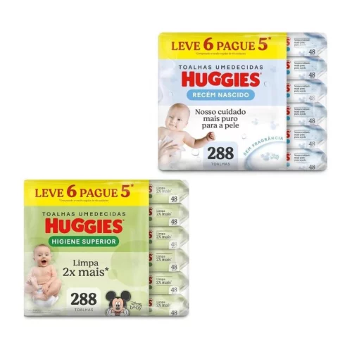 Lenços Umedecidos Huggies 288 lenços (6 pacotes com 48 unidades cada)