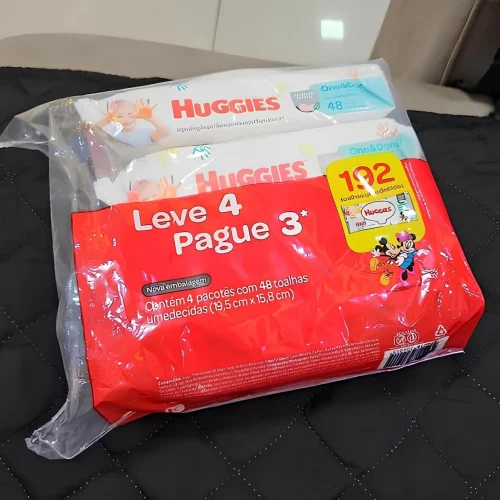Lenços Umedecidos Huggies One & Done Leve 4 Pague 3 - 192 unidades, Huggies, Verde, pacote de 4