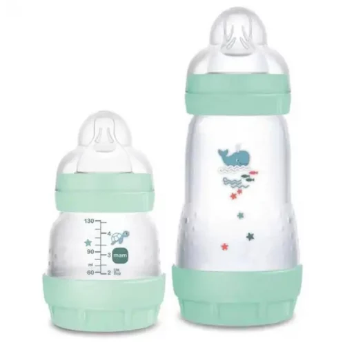 MAM Baby Kit 2 Mamadeiras Easy Start Starter Set Anticólica e Menos Bolhas de Ar  para Crianças 0  Meses Autoesterilizável e com Bico de Silicone Skinsoft  Verde