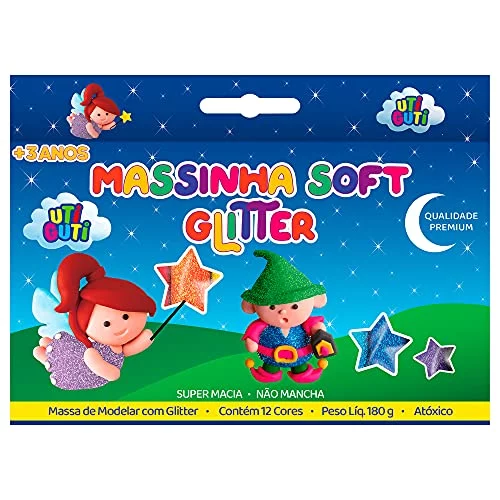 🛍️Massa de Modelar, Uti Guti, 26000, Glitter, 12 Cores