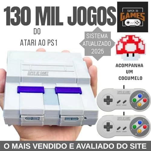 🛍️Mini Console Retro Super Nintendo com 130 mil jogos + 2 Controles Super 3D Games