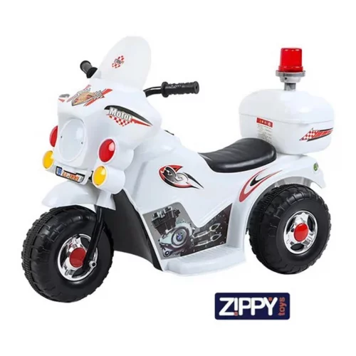 Mini Moto Elétrica 6v Motocicleta Com Baú Som Sirene Polícia Cor Branco