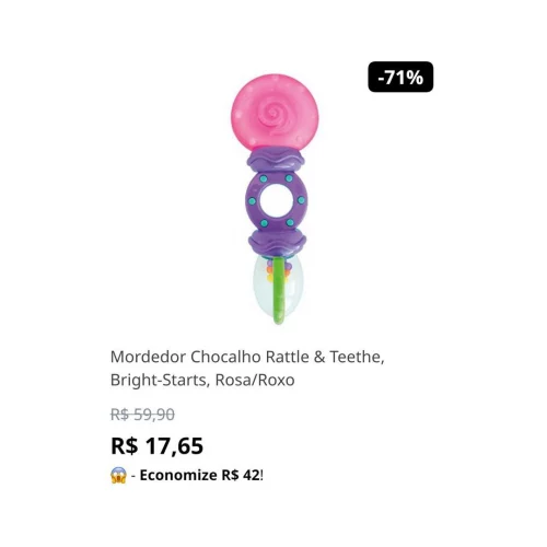 Mordedor Chocalho Rattle & Teethe, Bright-Starts, Rosa/Roxo