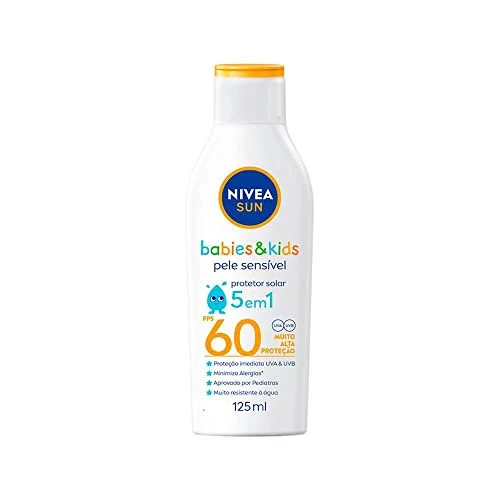 🛍️NIVEA SUN Protetor Solar Kids & Babies Pele Sensível FPS 60 125ml - Infantil, muito alta proteção UVA/UVB, minimiza o surgimento de alergias, muito re...