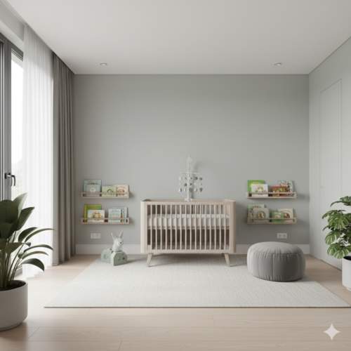 Quarto de bebê moderno com decoração neutra em tons suaves, representando a versatilidade e modernidade dos nomes unissex