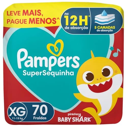 Pampers Supersequinha, Fraldas descartáveis tamanho XG, 70 Unidades